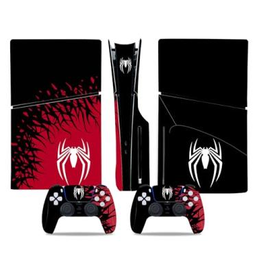 Imagem de Capa de decalque para PS5 Slim Console e Controllers Disk Edition, acessórios de console PS5, adesivos de vinil para PlayStation 5 Slim - preto e vermelho