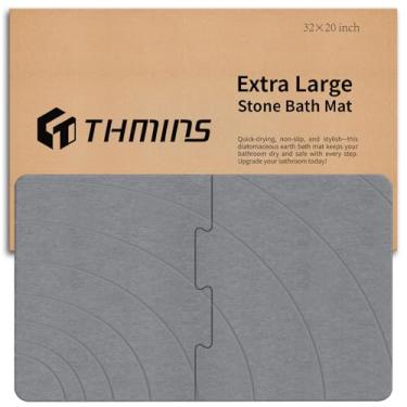 Imagem de THMINS Tapete de banho de pedra extragrande, tapete de banho antiderrapante de 81 cm x 50 cm, tapete de banho de pedra de terra diatomácea, super absorvente, secagem rápida para banheiro/cozinha,