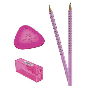 Imagem de Faber-Castell Lápis Grafite EcoLápis Grip 2001 2B Rosa - Cartela 2 + Borracha + Apontador