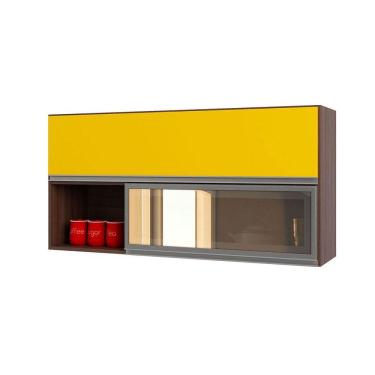 Imagem de Armário Aéreo Basculante Reflecta 1,20m 2 Portas Evidence Poliman Amêndoa Com Amarelo