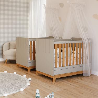 Imagem de Quarto bebê gêmeos com 2 Berços Mini Cama Liza Permobili - Fendi/Nature