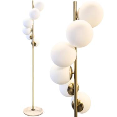 Imagem de Gimpo, Luminária Piso Chão 162cm Jabuticaba Dourada 6 Globos Vidro Mármore Gimpo KJTD-713-GOLD