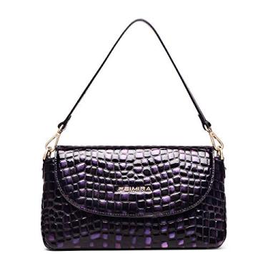 Imagem de Bolsa de ombro feminina Feimina bolsa de couro bolsa de mão transversal de crocodilo, Roxa, One Size