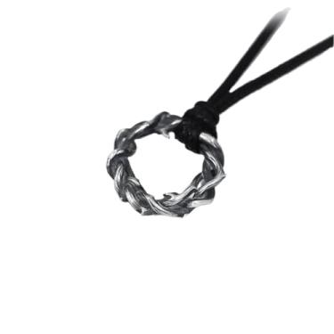 Imagem de Vurotry Colar de coroa de espinhos para homens, colares com pingente de arame farpado, cordão de couro, guirlanda de espinhos, pingente moderno, colares com pingente de espinho, acessórios de joias