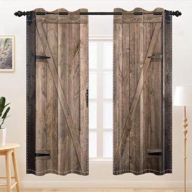 Imagem de TTQYFNM Cortinas rústicas marrons para porta de celeiro, porta de madeira antiga, caubói ocidental, casa de fazenda, tratamento para quarto, sala de estar, cozinha, ilhós, cortinas de janela
