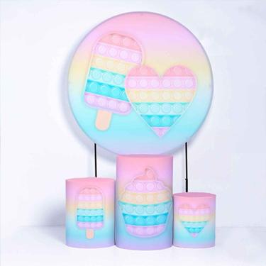 Imagem de Kit Painel de Festa Redondo de 1,30m e Trio de Cilindros Popit - Fera Print