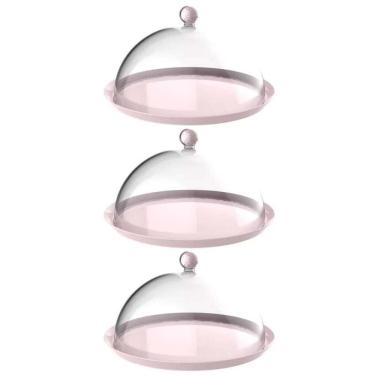 Imagem de Kit 3 Cúpulas Plástico 25cm Bolos Tortas Doces Pratos Rosa Himalaia Bubble Crippa