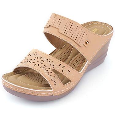 Imagem de Sandálias femininas de dedo aberto confortáveis com tiras cruzadas da Alexis Leroy, Bege, 10-10.5