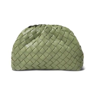 Imagem de BRYCTSISEN Bolsa clutch de tecido para mulheres moderna pequena bolsa quadrada vintage bolsa de couro PU feita à mão, Verde Matcha, Large