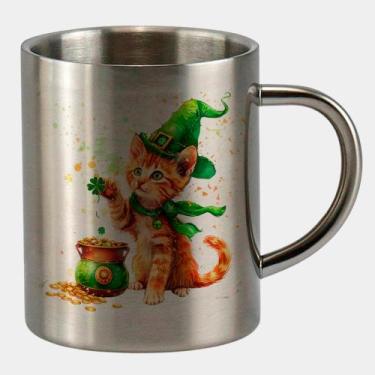 Imagem de Caneca de Inox Premium Prateada 400ml GATINHO ST PATRICKS DAY FOFO 21 
