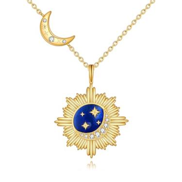 Imagem de AINFQY Colar de sol e lua para mulheres prata esterlina 925 pingente de lua crescente celta opala azul/opala branca/concha abelone/labradorite/pedra da lua presente para meninas adolescentes, Prata esterlina, Pedra da lua