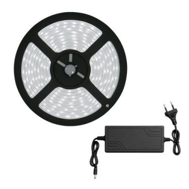 Imagem de Kit Fita Led Com 5 Metros 5050 Branco Frio Com Silicone E Fonte 12v 3a