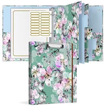 Imagem de Rouidr Fichário de 3 anéis com prancheta, organizador de fichário de 2,5 cm, 21,5 cm x 28 cm, fichários tamanho carta com divisórias separadoras e mangas transparentes, material escolar, material de escritório, pasta de portfólio, flor de ameixa