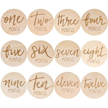 Imagem de AMOR PRESENT 6 peças de discos de marcador de marco mensal, cartões mensais de madeira para bebês adereços de foto dupla face para meninos e meninas presentes