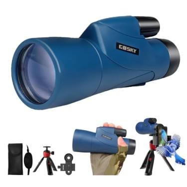 Imagem de Gosky Telescópio monocular, monóculo HD 12 x 55 para adultos com prisma BAK4 e lente FMC, monóculo leve com adaptador para smartphone, adequado para observação de pássaros, caça (azul)