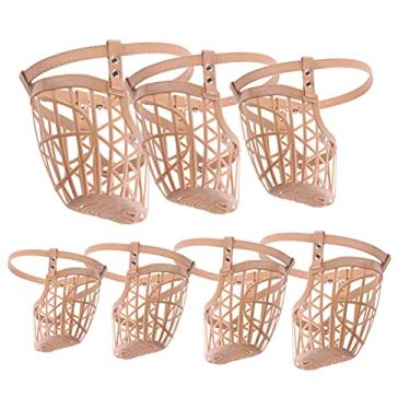 Imagem de TEHAUX 1 conjunto de 7 peças de focinheira de plástico para cães com tira ajustável de couro de poliuretano, moderna cobertura para boca de cachorro antimordida segurança para cães de estimação (pricot) assistente de treinamento de cães de estimação