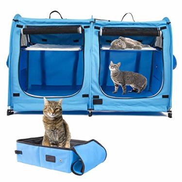 Imagem de Mispace Portátil, 2 Portadores de Animais de Estimação para Gatos, Condomínio Dobrável para Gatos, Viagem, Canil, Gaiolas de Exibição com Bolsa de Transporte Portátil, Redes Tapetes e Caixa de Areia