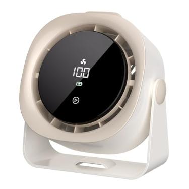 Imagem de TrendGear Ventilador de mesa portátil com tela LED inteligente, ventilador USB de bateria recarregável de 4000 mAh, inclinação de 140°, ventiladores de mesa de mesa para viagens de escritório em casa