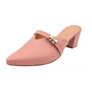 Imagem de Mule Scarpin Salto Alto Grosso Lacinho Sapato Bico Fino Casual Festa -