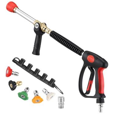 Imagem de RIDGE WASHER Pistola de lavadora de pressão 5000 PSI, bocal de longo alcance, pistola giratória de 68 cm com extensão de aço inoxidável, encaixe M22 de 14 mm