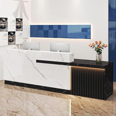 Imagem de Mesa De Recepção Com Balcão Mesa De Recepção Moderna Com Luzes Led Balcão Frontal Mesa De Recepção De Madeira Para Escritório Salão De Beleza Checkout, Black Right, 160cm/63inch