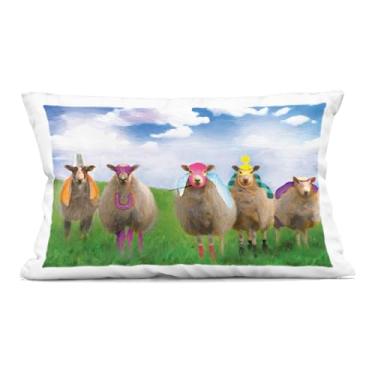 Imagem de Stupell Industries Travesseiro estampado em interiores com fantasias de super-heróis de ovelha, 35 x 18 x 50, verde