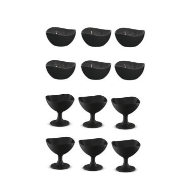 Imagem de Jogo de Sobremesa Preto Taça e Bowl Pote 300ml 12un