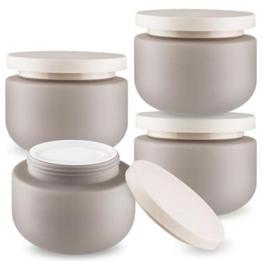 Imagem de 4 frascos de plástico para creme, 250 g, recipientes de amostra, frascos de cosméticos à prova de vazamento de boca larga com tampas para loção, maquiagem, faça você mesmo, produtos de beleza - cinza