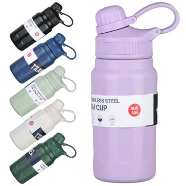 Imagem de Garrafa Térmica Estilosa de 500ml com Interior em Aço Inox 304 e Fundo Emborrachado – Ideal para Academia e Escola - Com Canudo e Alça de Transporte Resistente (Lilás)
