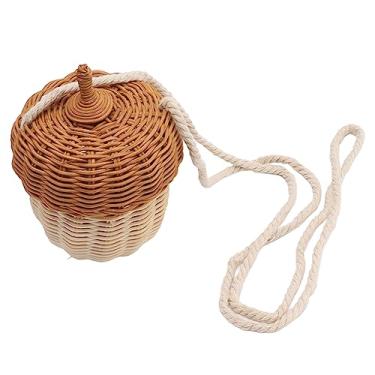 Imagem de Cesta de armazenamento de vime infantil, cesta decorativa tecida à mão em forma de bolota para meninos e meninas adereços de fotografia (bolsa de ombro pequena)