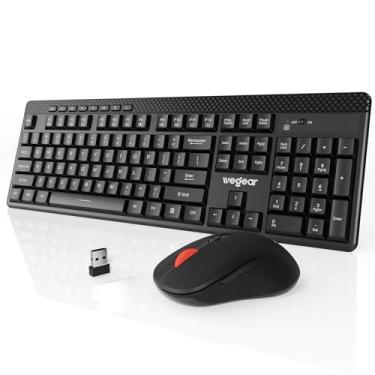 Imagem de Combo de teclado e mouse sem fio com toque silencioso, tamanho completo de 104 teclas com 8 atalhos adicionais, teclado de máquina de escrever silencioso e suave de 2,4 GHz para PC, desktop, laptop,