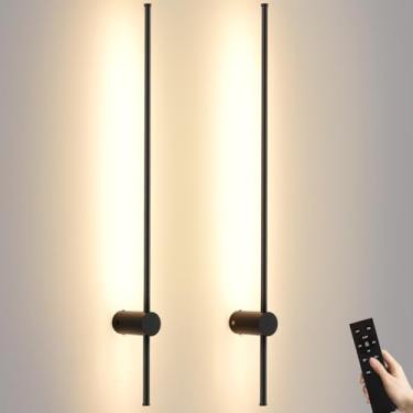 Imagem de Giawosth Arandela De Parede Led Sem Fio Com Controle Remoto, Regulável, Rotação 350°, Temporizador, Recarregável Por Usb, Alimentada Bateria, Conjunto Duas Luzes Pretas 39,9" Para Corredor, Sala Est
