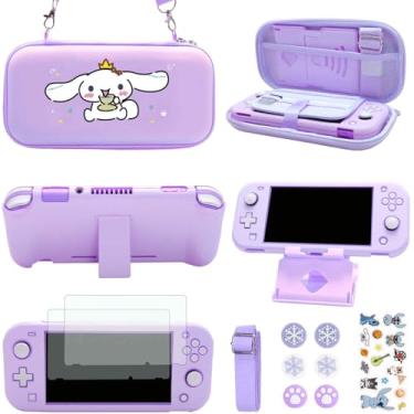 Imagem de YOOWA Kit De Acessórios Para Nintendo Switch Lite - Pacote Fofo Roxo Com Estojo Transporte, Capa Protetora Tela Kawaii, 2, Suporte Ajustável Jogos, 6 Apoios Polegar