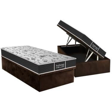 Imagem de Conjunto Box Baú Solteiro: Colchão Molas Probel Prolastic ProDormir Sleep + Base CRC Suede Brown (88x188)
