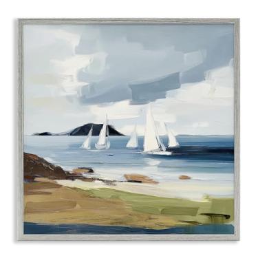 Imagem de Stupell Industries Sea Vessels Near Shore Gray Framed Giclee Art Design por Elara Yasna, 12 x 12