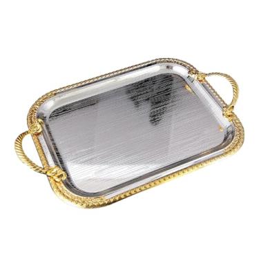 Imagem de SiaBiced Bandeja de servir com alças, armazenamento de joias, bandejas de penteadeira modernas, bandeja de mesa de centro para alimentos, frutas, perfumes, 37x25.5x3.6 Cm