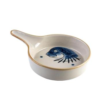 Imagem de Placa de comida ocidental criativa criativa de cerâmica japonesa com alça - azul, cabeça de peixe gorda