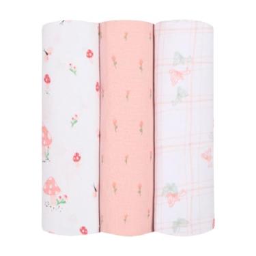 Imagem de Kit com 3 Cueiros Flanelados para Bebê 80x80 cm – 100% Algodão – Tecido Suave e Antialérgico – Enxoval Recém-Nascido – Era Uma Vez (Encanto Cogumelo)