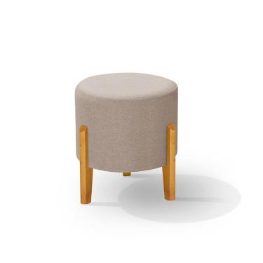 Imagem de Puff Orgânico Redondo Majesty Pés Palito Madeira Linho Bege