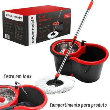 Imagem de Mop Giratório Balde Cesto Inox Limpeza Esfregão 360 - Powermaid, Preto
