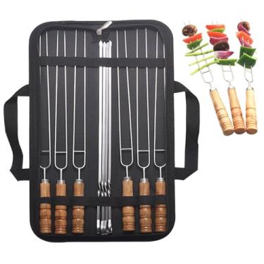 Imagem de Espetos para Churrasco, 10 Peças Espetos de Churrasco de Metal para Grelhar, Utensílios Reutilizáveis à Prova de Ferrugem para Grelhar Salsichas Frango Carne