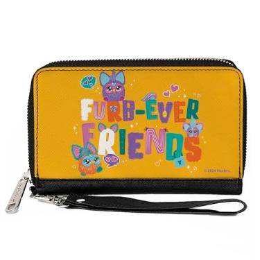 Imagem de Buckle-Down Carteira Furby, zíper ao redor, Furby Furb Ever Friends Group Pose laranja multicor, couro vegano, Amarelo, 7.5"x4.5", Casual