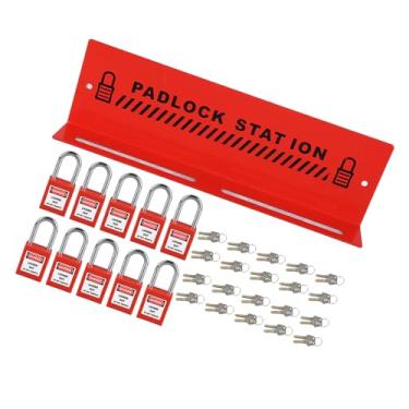Imagem de aqxreight Estação de Cadeado de Segurança Estação de Gerenciamento de Cadeado de Aço Vermelho Com 10 Bloqueios de Chave de para Trava de Desligamento Industrial