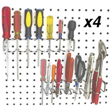 Imagem de Organizadores de ferramentas Pegboard, pacote com 4 – Suporte de chave de fenda e/ou acessório de alicates – Ganchos para qualquer placa de pinos – Acessórios de organização para sua bancada, garagem, galpão de ferramentas ou sala de artesanato