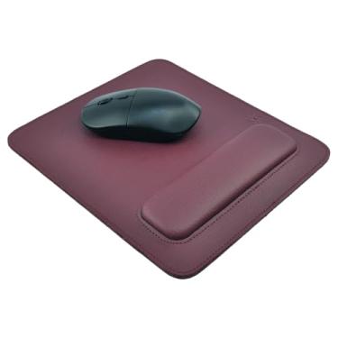 Imagem de Mouse Pad Ergonômico Retangular Vayly Sintético em PU Floter com Apoio de Pulso Almofadado, Forro em Veludo, Papelão Rígido Interno, Acabamento Pespontado - 20x24cm (Vinho)
