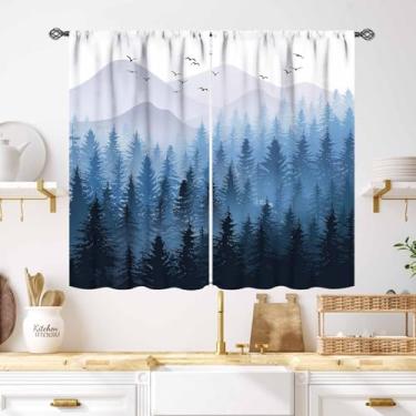 Imagem de Cortinas florestais, floresta, azul, neblina, natureza, árvore, montanha, floresta, quinta, tratamento de janela, cortinas de paisagem natural para quarto, sala de estar, banheiro, janela, decoração
