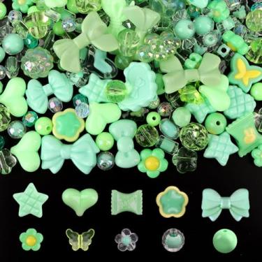 Imagem de 150 peças de contas pastel acrílicas para fazer joias, laço colorido Kalolary borboleta flor kawaii plástico doce coração fofo macaroon contas estéticas para pulseira, colar, suprimentos DIY (verde)