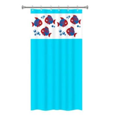 Imagem de Cortina de Chuveiro Infantil com Estampa de Peixes, Azul e Vermelho, Design Marinho