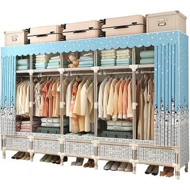 Imagem de Guarda-roupa Portátil Tecido Cvas, Organizador De Armazenamento De Roupas Com 5 Prateleiras D 5 Hging Rail, 5 Gavetas, Grande Durável Cvas Guarda-roupa, A, 250x45x172cm