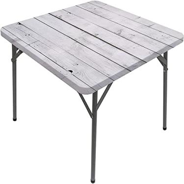 Imagem de CESGFC Toalha de mesa quadrada de madeira, estampa de textura de prancha de madeira, borda elástica, capa de mesa de jantar interna/externa, adequada para mesa quadrada de 119 x 119 cm